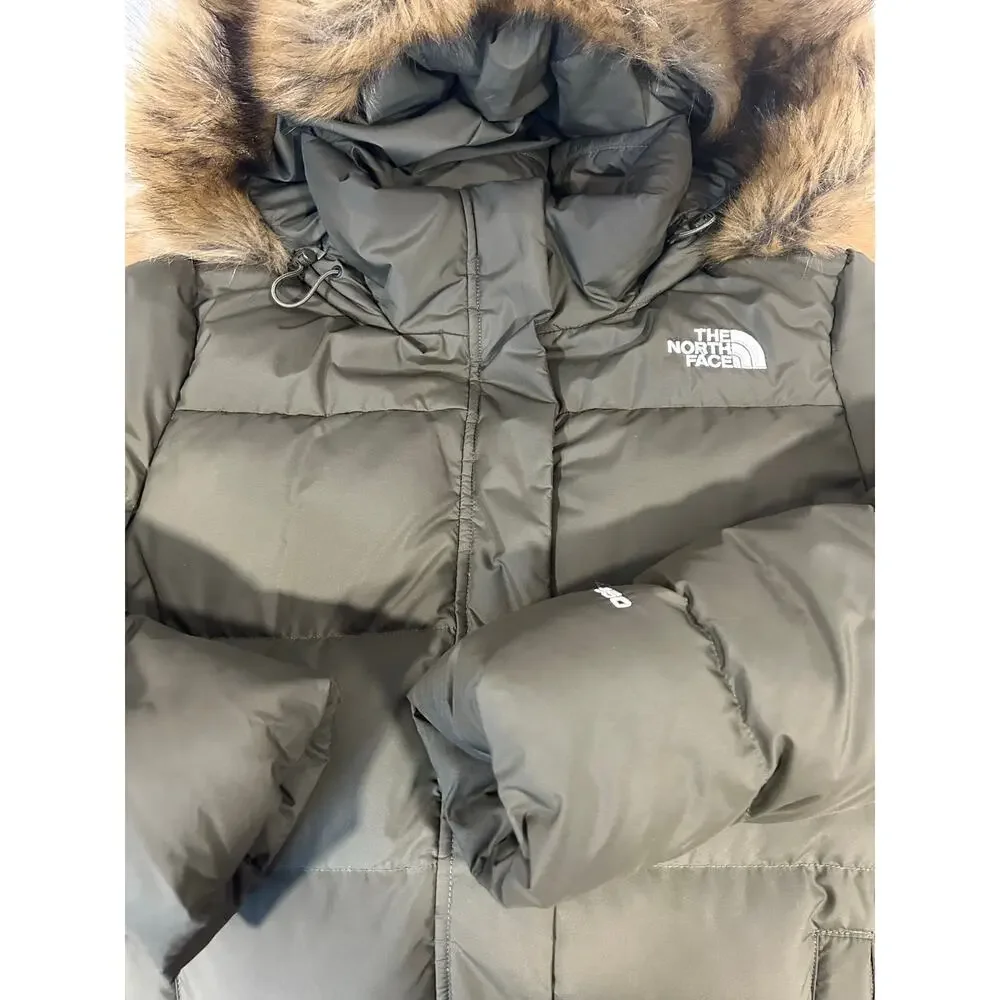 THE NORTH FACE XL Gotham Women's Khaki 550 Down Puffer Hooded Quilted Faux Fur - Picture 14 of 16